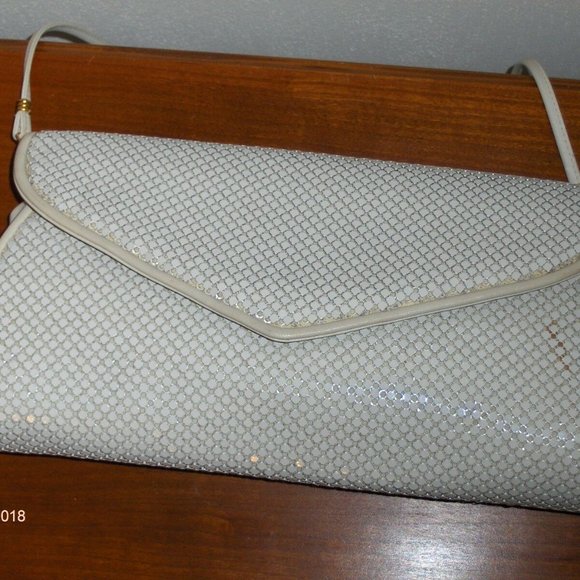 Whiting and Davis International Shoulder Bag White Mesh Leather Clutch Evening - Picture 2 of 11